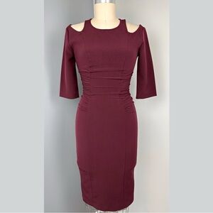 Snap Women's Cold Shoulder Midi Cocktail Dress Burgundy Size S